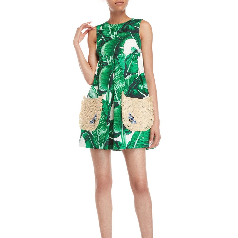 Dolce & Gabbana Banana Straw Leaf Pocket Fit Dress
